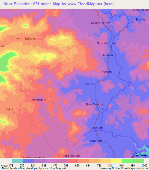 Ndor,Cameroon Elevation Map