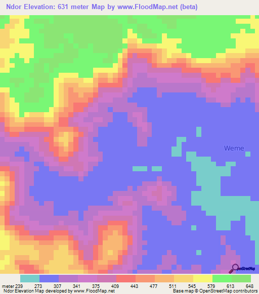 Ndor,Cameroon Elevation Map