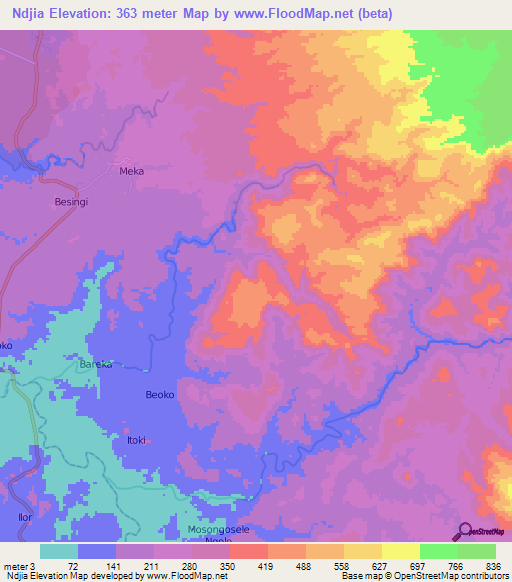 Ndjia,Cameroon Elevation Map