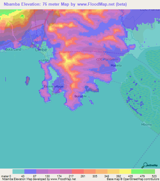 Nbamba,Cameroon Elevation Map