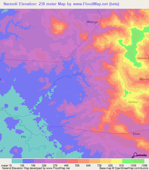Narendi,Cameroon Elevation Map
