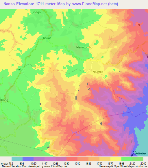 Nanso,Cameroon Elevation Map