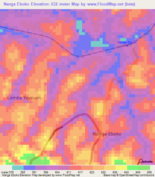 Nanga Eboko,Cameroon Elevation Map