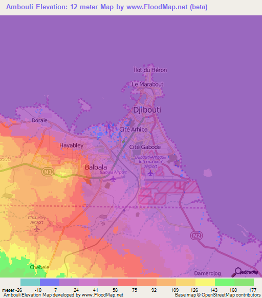 Ambouli,Djibouti Elevation Map
