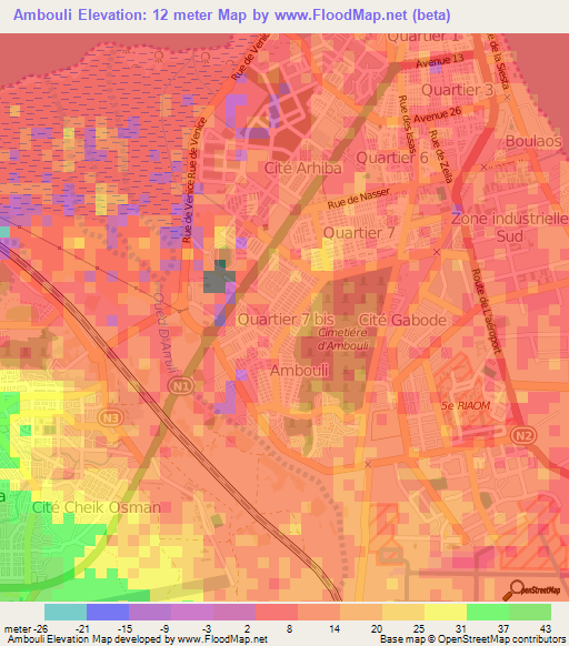 Ambouli,Djibouti Elevation Map