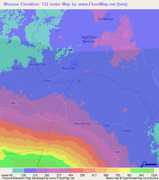 Musone,Cameroon Elevation Map
