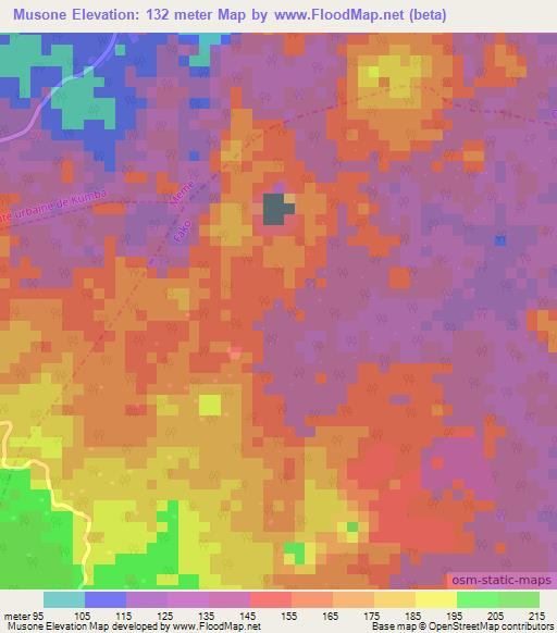 Musone,Cameroon Elevation Map