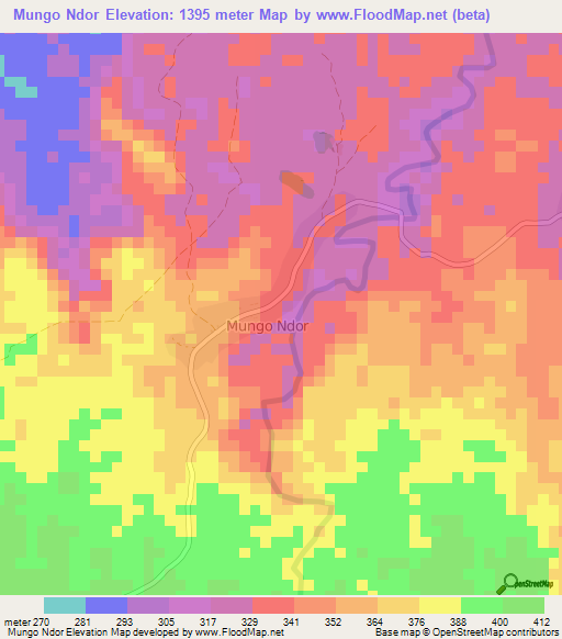 Mungo Ndor,Cameroon Elevation Map