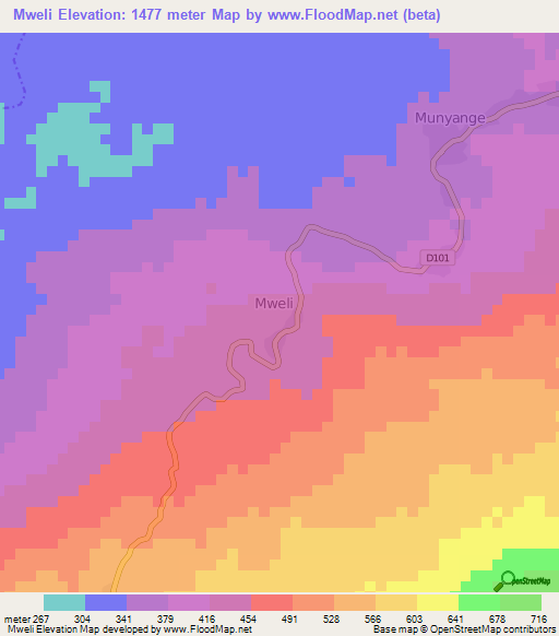 Mweli,Cameroon Elevation Map