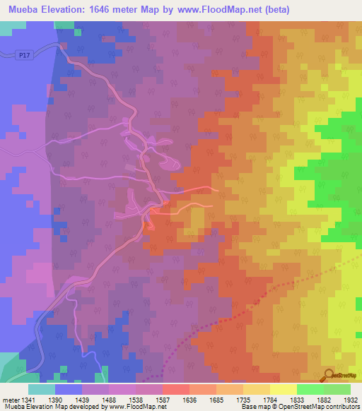 Mueba,Cameroon Elevation Map