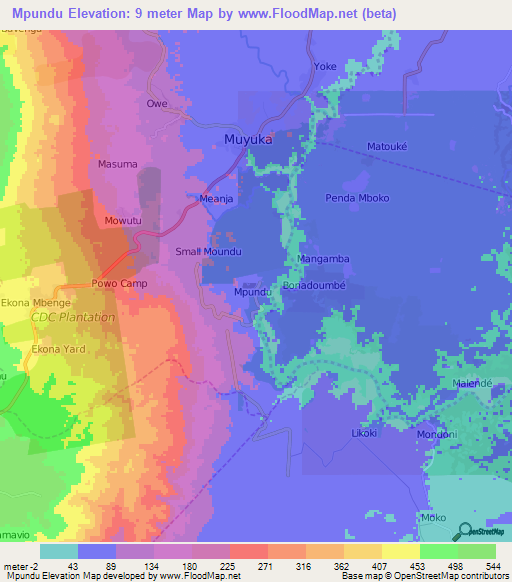 Mpundu,Cameroon Elevation Map