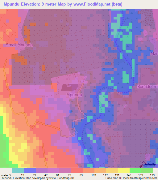 Mpundu,Cameroon Elevation Map