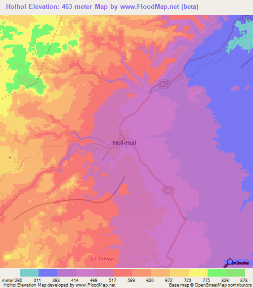 Holhol,Djibouti Elevation Map