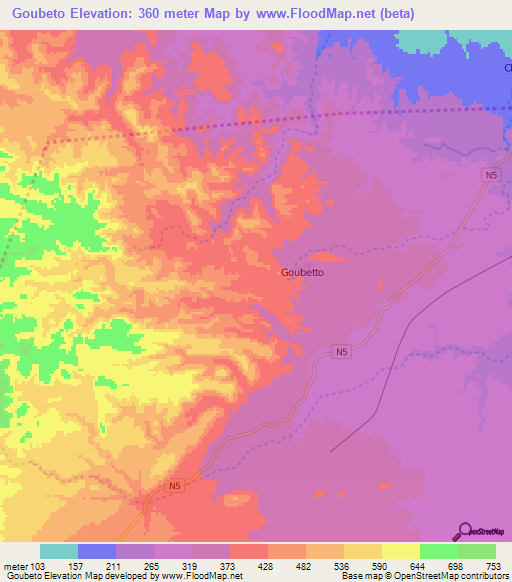 Goubeto,Djibouti Elevation Map