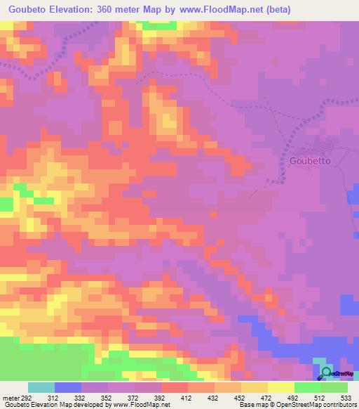 Goubeto,Djibouti Elevation Map