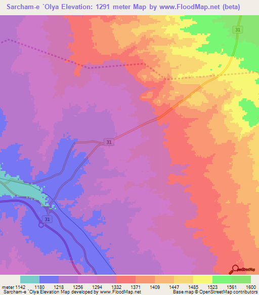 Sarcham-e `Olya,Iran Elevation Map