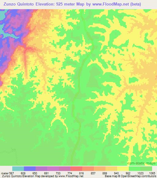 Zunzo Quintoto,Angola Elevation Map