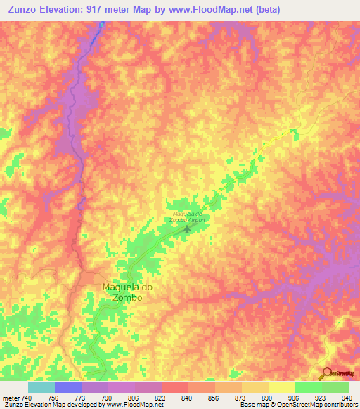 Zunzo,Angola Elevation Map
