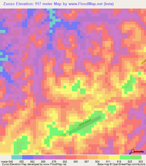 Zunzo,Angola Elevation Map