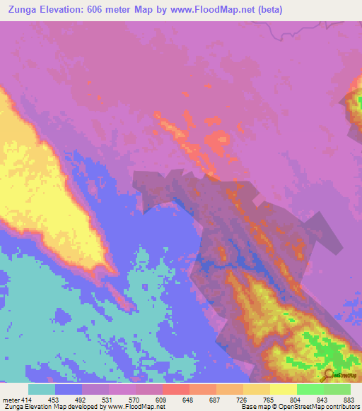 Zunga,Angola Elevation Map