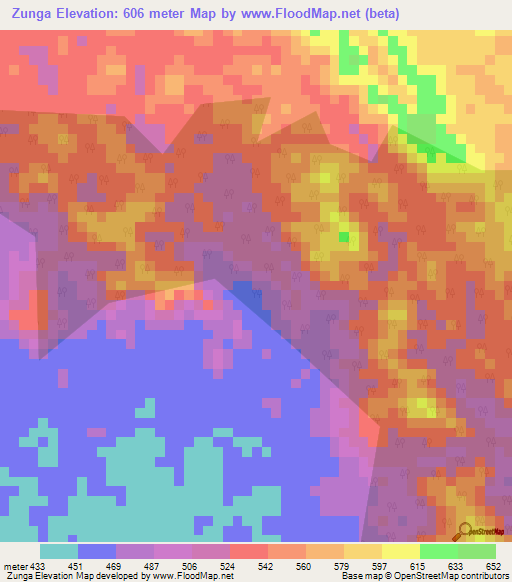 Zunga,Angola Elevation Map