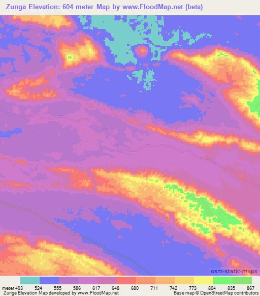 Zunga,Angola Elevation Map