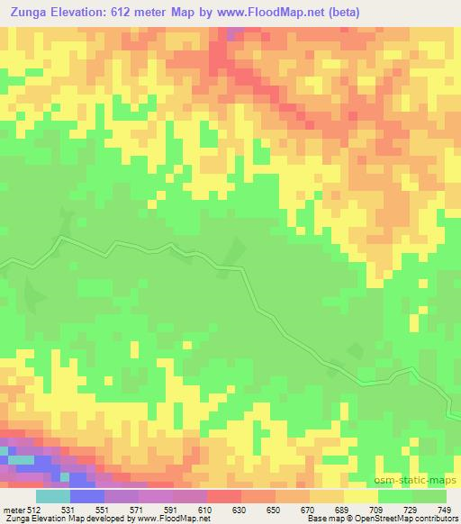 Zunga,Angola Elevation Map
