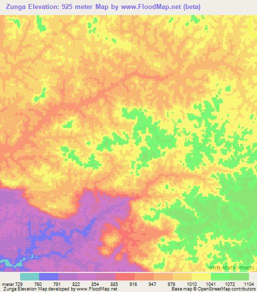 Zunga,Angola Elevation Map