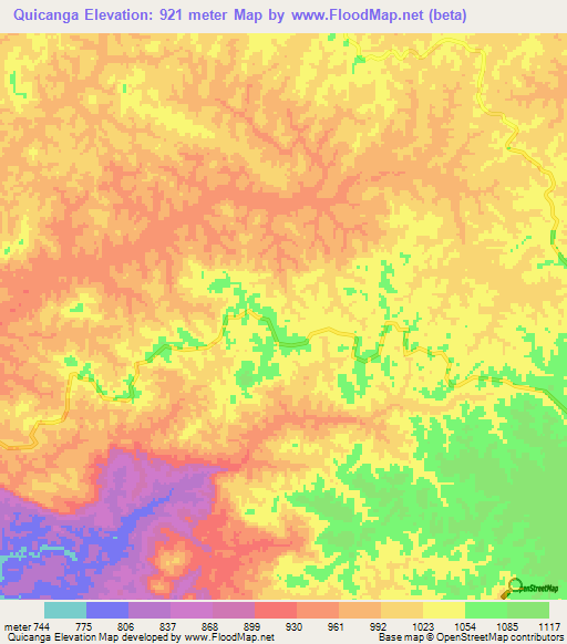 Quicanga,Angola Elevation Map
