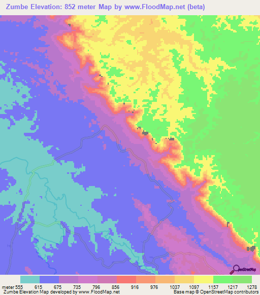 Zumbe,Angola Elevation Map