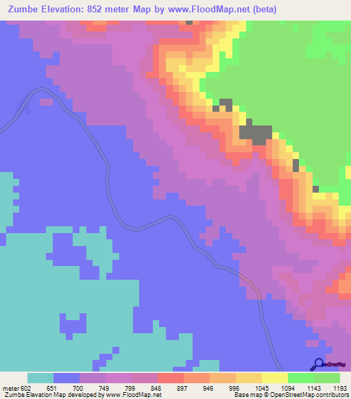 Zumbe,Angola Elevation Map