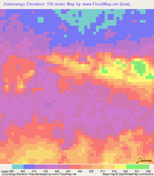 Zulumango,Angola Elevation Map