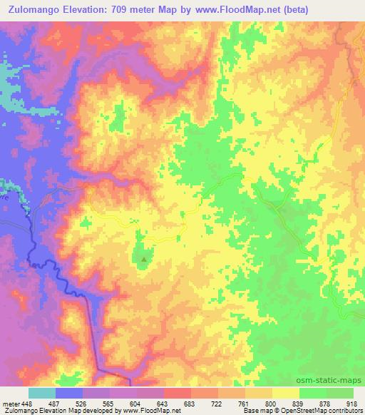 Zulomango,Angola Elevation Map