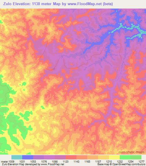Zulo,Angola Elevation Map
