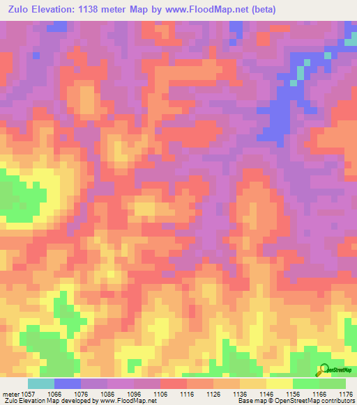 Zulo,Angola Elevation Map