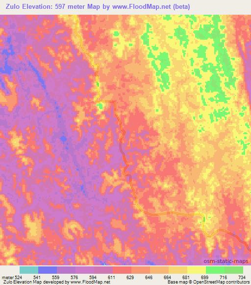 Zulo,Angola Elevation Map