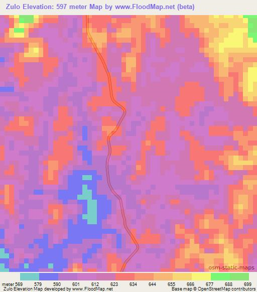 Zulo,Angola Elevation Map