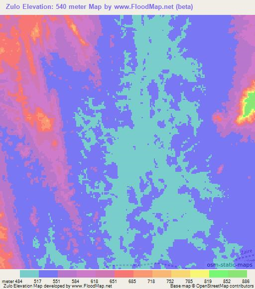 Zulo,Angola Elevation Map