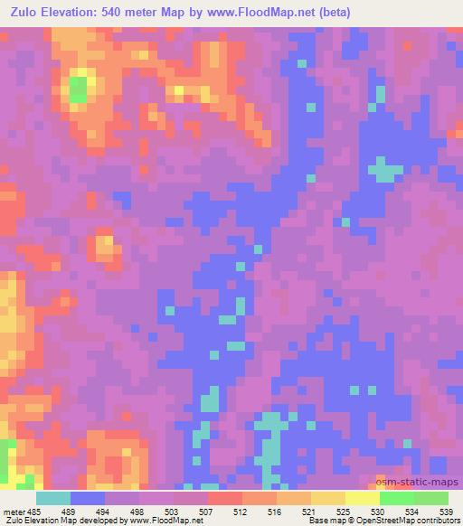 Zulo,Angola Elevation Map