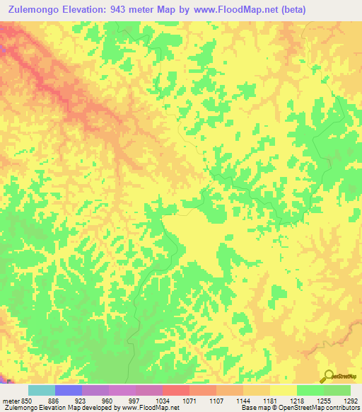 Zulemongo,Angola Elevation Map
