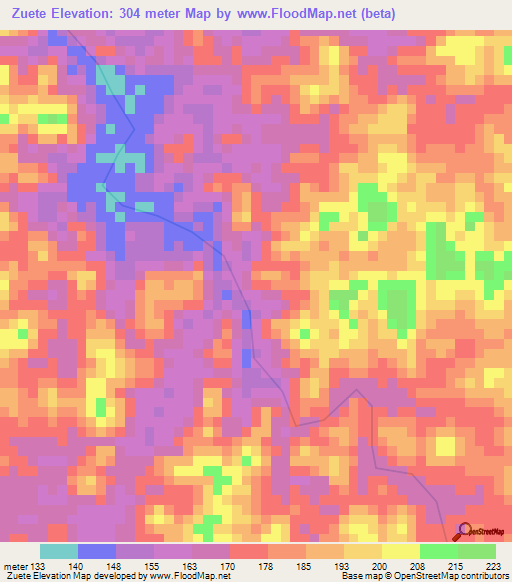 Zuete,Angola Elevation Map
