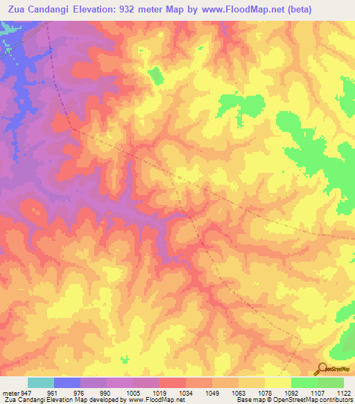 Zua Candangi,Angola Elevation Map