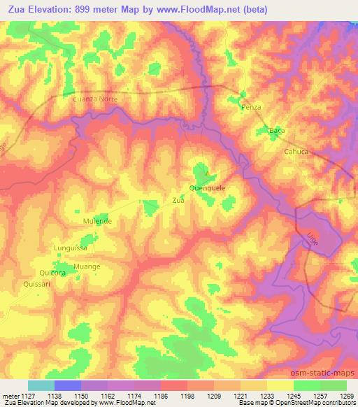 Zua,Angola Elevation Map