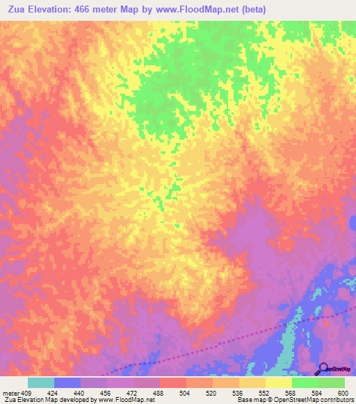 Zua,Angola Elevation Map