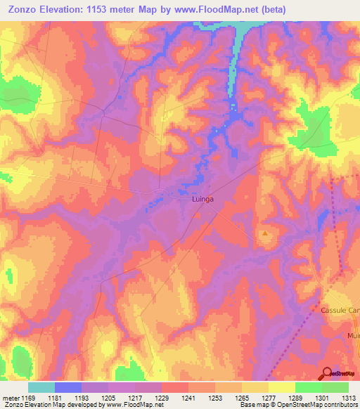 Zonzo,Angola Elevation Map