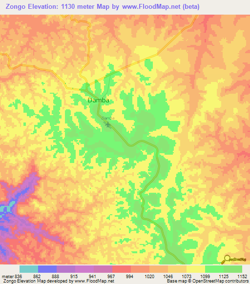 Zongo,Angola Elevation Map