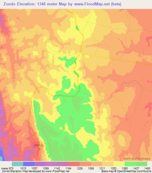 Zondo,Angola Elevation Map