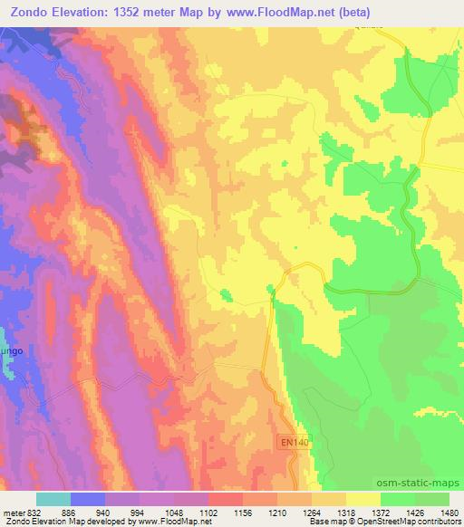 Zondo,Angola Elevation Map
