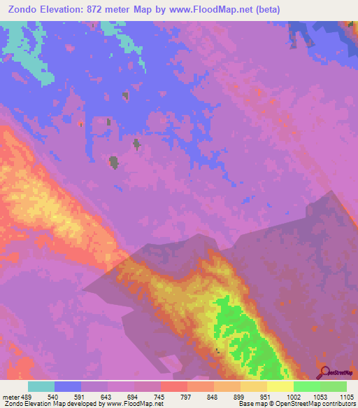 Zondo,Angola Elevation Map