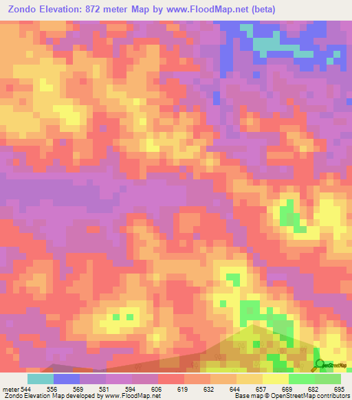Zondo,Angola Elevation Map